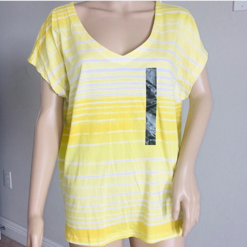 Banana Republic v neck yellow white color striped short sleeve blouse size small